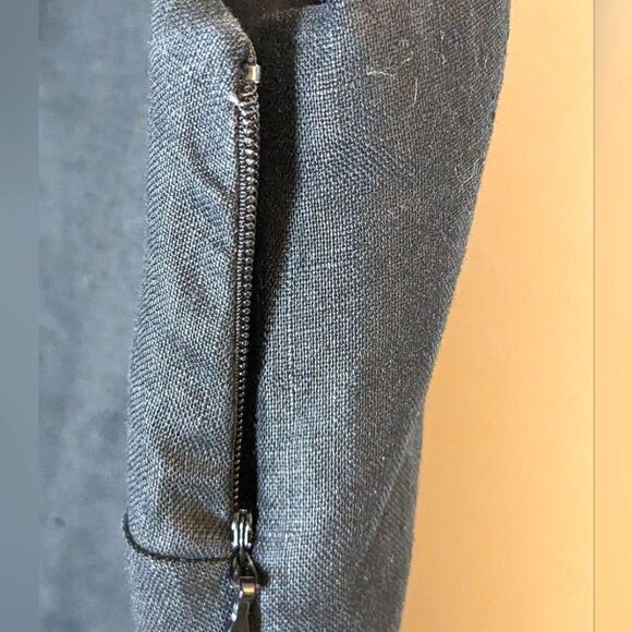 Ann Taylor Loft Linen Black V-Neck Spaghetti Strap Embellished Dress Size 12 - Picture 8 of 11